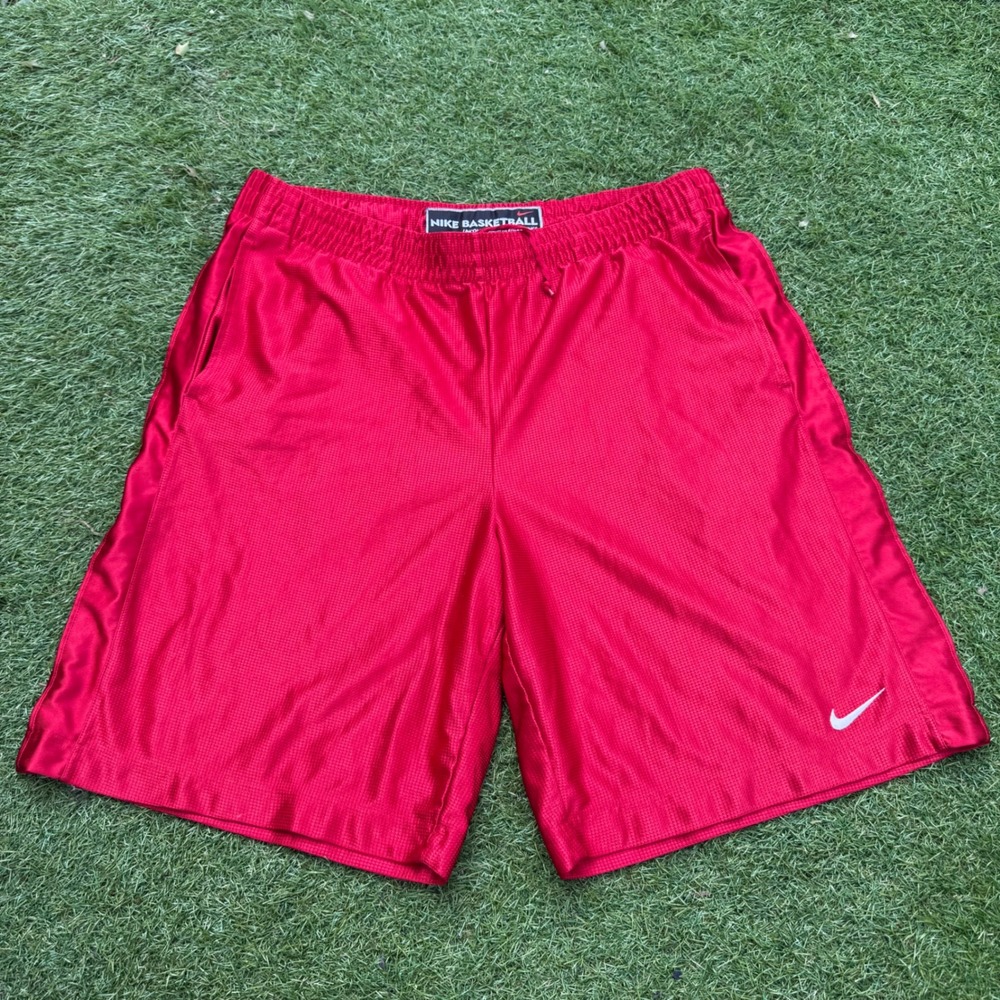 Vtg‎ Y2K Nike Basketball Shorts XL Mens Red White Swoosh Athletic Dazzle Satin